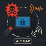 Stylized digital concept of malware breaching an air-gapped computer system using unconventional attack vectors.